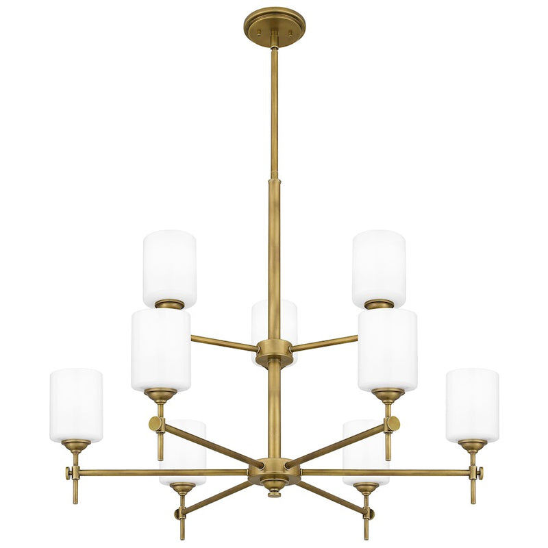 Quoizel Aria 9 Light Chandelier, Weathered Brass/Opal