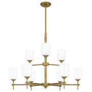 Quoizel Aria 9 Light Chandelier, Weathered Brass/Opal