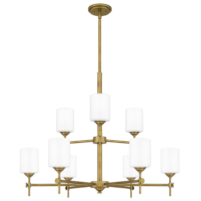 Quoizel Aria 9 Light Chandelier, Weathered Brass/Opal