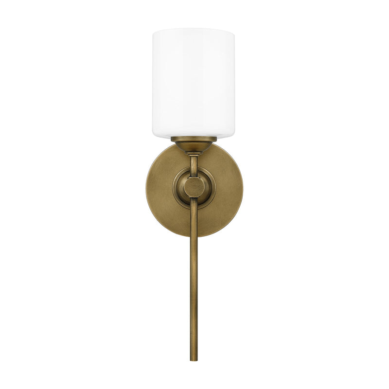 Quoizel Aria 16in 1-Light Wall Sconce | Weathered Brass and Opal Glass | Bedroom & Hallway Accent Light | 5 x 6 x 16 in | Model ARI8605WS