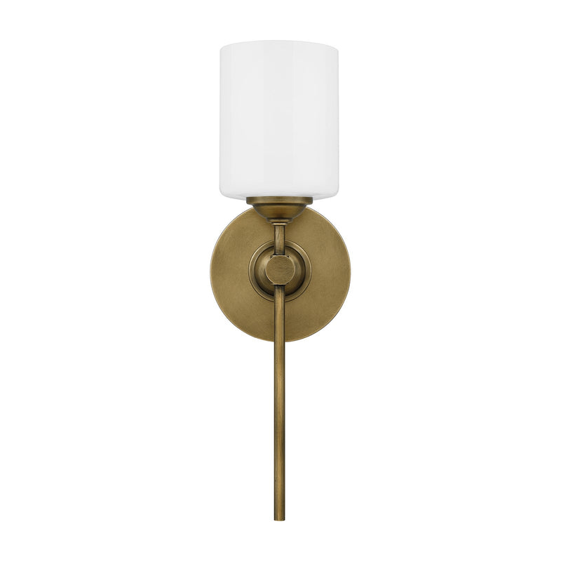 Quoizel Aria 16in 1-Light Wall Sconce | Weathered Brass and Opal Glass | Bedroom & Hallway Accent Light | 5 x 6 x 16 in | Model ARI8605WS