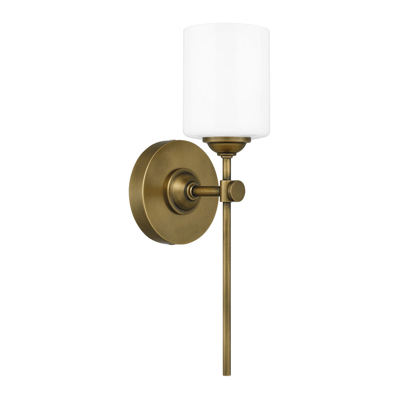 Quoizel Aria 16in 1-Light Wall Sconce | Weathered Brass and Opal Glass | Bedroom & Hallway Accent Light | 5 x 6 x 16 in | Model ARI8605WS