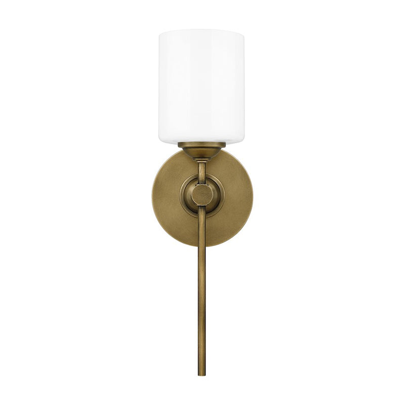 Quoizel Aria 16in 1-Light Wall Sconce | Weathered Brass and Opal Glass | Bedroom & Hallway Accent Light | 5 x 6 x 16 in | Model ARI8605WS