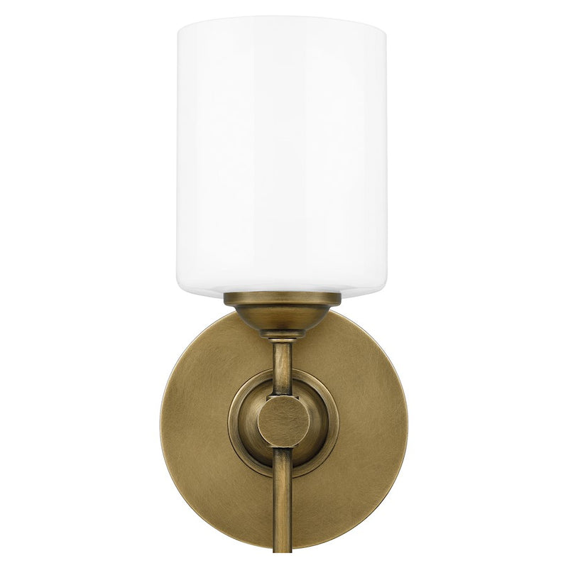 Quoizel Aria 16in 1-Light Wall Sconce | Weathered Brass and Opal Glass | Bedroom & Hallway Accent Light | 5 x 6 x 16 in | Model ARI8605WS