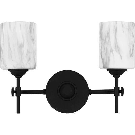 Quoizel Aria 2 Light Bath Light, Matte Black/Marble Glass