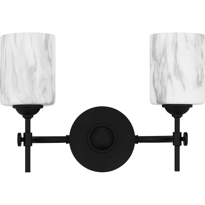 Quoizel Aria 2 Light Bath Light, Matte Black/Marble Glass