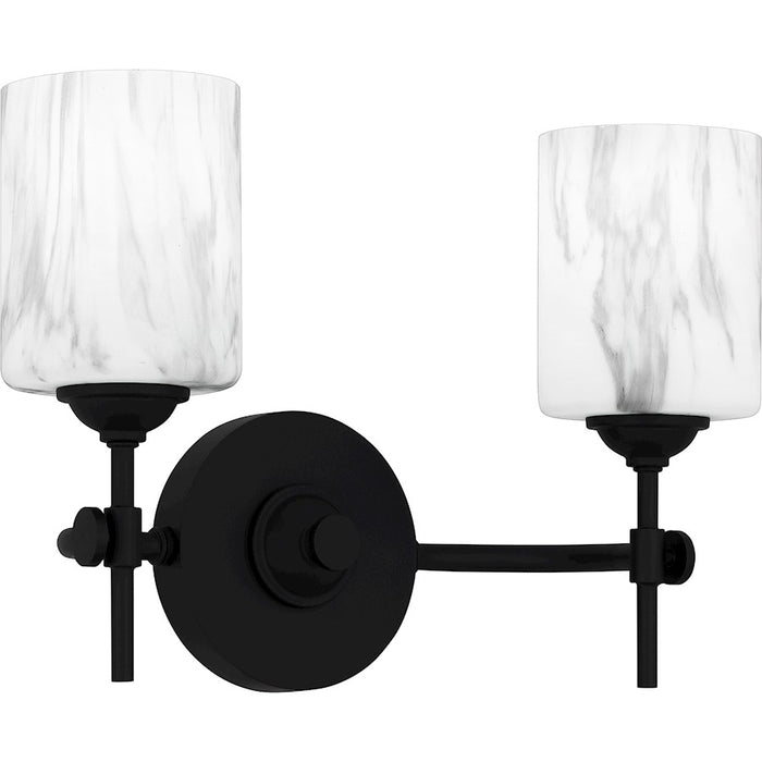 Quoizel Aria 2 Light Bath Light, Matte Black/Marble Glass