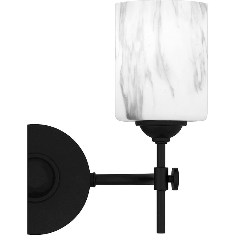 Quoizel Aria 2 Light Bath Light, Matte Black/Marble Glass