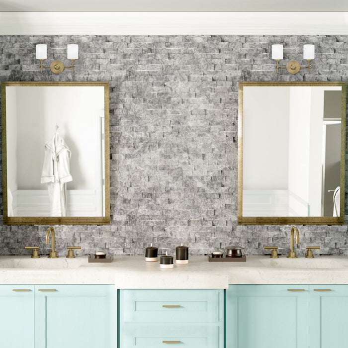 Quoizel Aria Bath Vanity, Weathered Brass/Opal Etched Glass