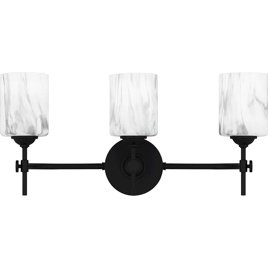 Quoizel Aria 3 Light Bath Light, Matte Black/Marble Glass - ARI8622MBK