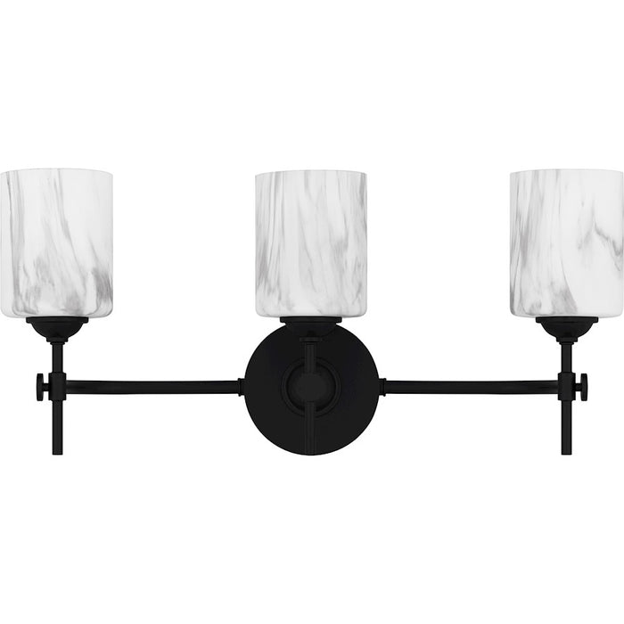 Quoizel Aria 3 Light Bath Light, Matte Black/Marble Glass