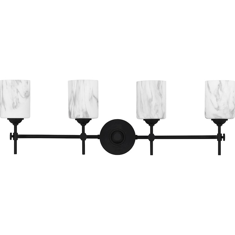 Quoizel Aria 4 Light Bath Light, Matte Black/Marble Glass