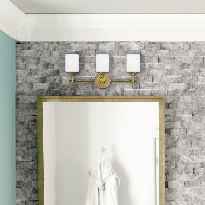 Quoizel Aria Bath Vanity, Weathered Brass/Opal Etched Glass