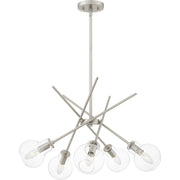 Quoizel Asha 26in 5-Light Chandelier | Modern Brushed Nickel and Clear Glass | Kitchen Island & Dining Room | 26 x 26 x 10.75 in | Model ASA5026BN