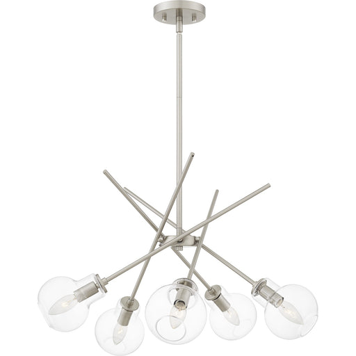 Quoizel Asha 26in 5-Light Chandelier | Modern Brushed Nickel and Clear Glass | Kitchen Island & Dining Room | 26 x 26 x 10.75 in | Model ASA5026BN
