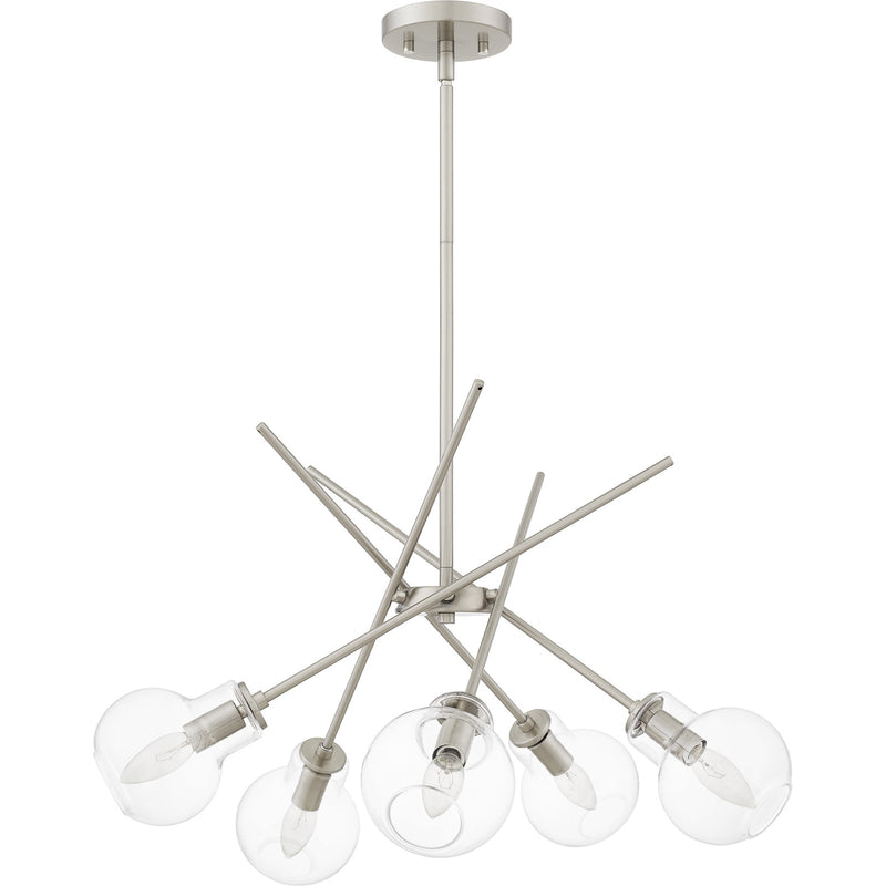 Quoizel Asha 26in 5-Light Chandelier | Modern Brushed Nickel and Clear Glass | Kitchen Island & Dining Room | 26 x 26 x 10.75 in | Model ASA5026BN