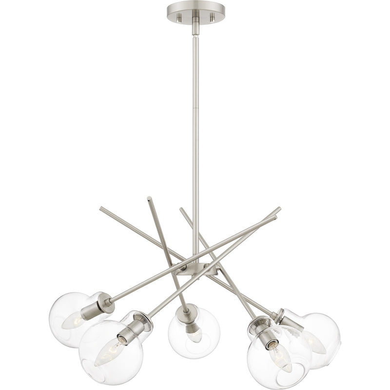 Quoizel Asha 26in 5-Light Chandelier | Modern Brushed Nickel and Clear Glass | Kitchen Island & Dining Room | 26 x 26 x 10.75 in | Model ASA5026BN