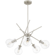 Quoizel Asha 26in 5-Light Chandelier | Modern Brushed Nickel and Clear Glass | Kitchen Island & Dining Room | 26 x 26 x 10.75 in | Model ASA5026BN