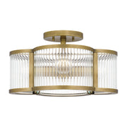 Quoizel Aster 15in 4-Light Semi-Flush Mount | Art Deco Weathered Brass and Clear Ribbed Glass | Entryway & Powder Room | Model ASR1715WS