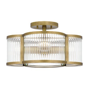 Quoizel Aster 15in 4-Light Semi-Flush Mount | Art Deco Weathered Brass and Clear Ribbed Glass | Entryway & Powder Room | Model ASR1715WS