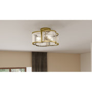 Quoizel Aster 15in 4-Light Semi-Flush Mount | Art Deco Weathered Brass and Clear Ribbed Glass | Entryway & Powder Room | Model ASR1715WS
