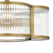Quoizel Aster 15in 4-Light Semi-Flush Mount | Art Deco Weathered Brass and Clear Ribbed Glass | Entryway & Powder Room | Model ASR1715WS