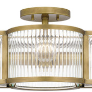 Quoizel Aster 15in 4-Light Semi-Flush Mount | Art Deco Weathered Brass and Clear Ribbed Glass | Entryway & Powder Room | Model ASR1715WS