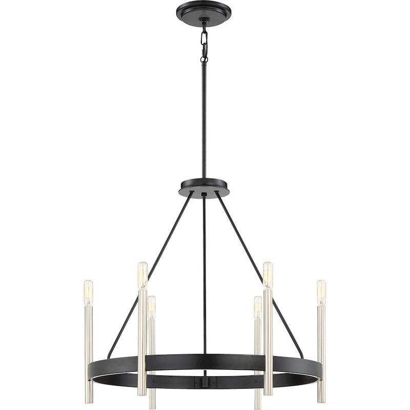 Quoizel Anthem 24in 6-Light Chandelier | Modern Mystic Black and Brushed Nickel Steel | Dining Room & Foyer | 24.75 x 24.75 x 24 in | Model ATH5006K