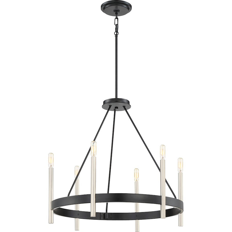 Quoizel Anthem 24in 6-Light Chandelier | Modern Mystic Black and Brushed Nickel Steel | Dining Room & Foyer | 24.75 x 24.75 x 24 in | Model ATH5006K