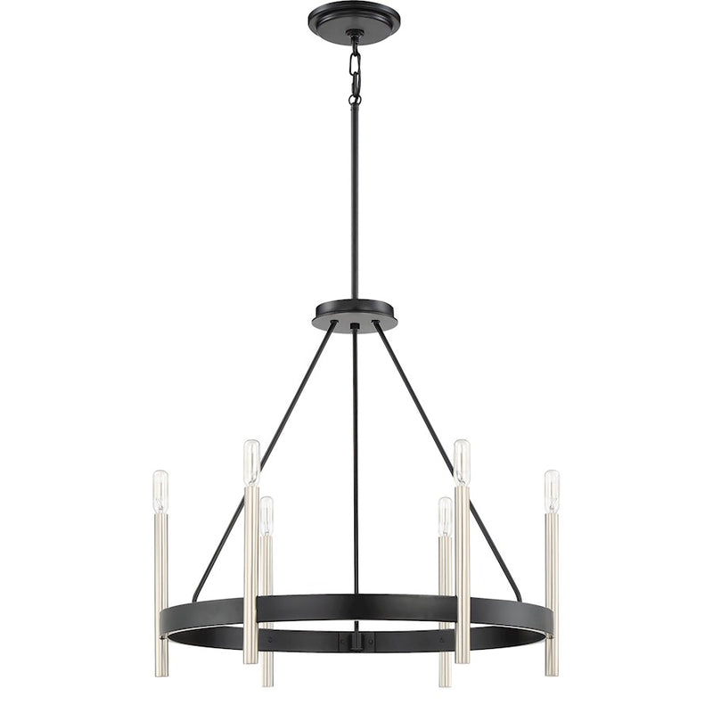 Quoizel Anthem 24in 6-Light Chandelier | Modern Mystic Black and Brushed Nickel Steel | Dining Room & Foyer | 24.75 x 24.75 x 24 in | Model ATH5006K