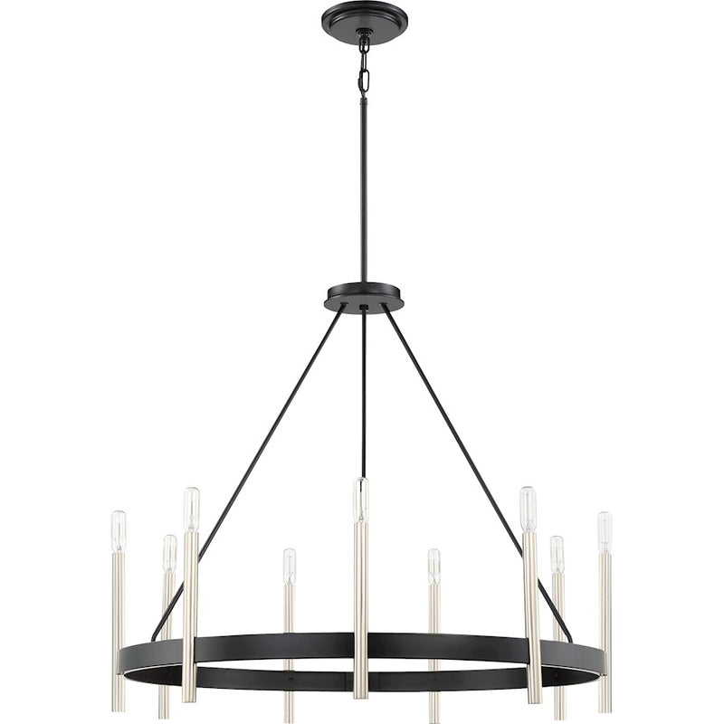 Quoizel Anthem 32in 9-Light Chandelier | Modern Mystic Black and Brushed Nickel Steel | Dining Room & Foyer | 32 x 32 x 29 in | Model ATH5009K