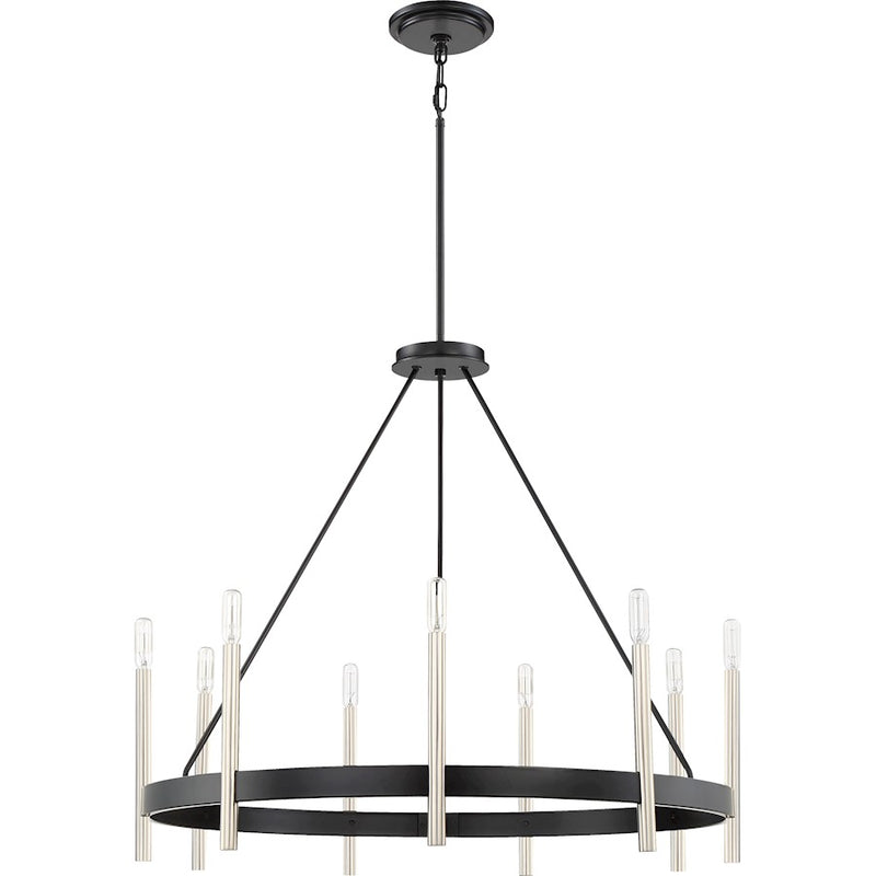 Quoizel Anthem 32in 9-Light Chandelier | Modern Mystic Black and Brushed Nickel Steel | Dining Room & Foyer | 32 x 32 x 29 in | Model ATH5009K