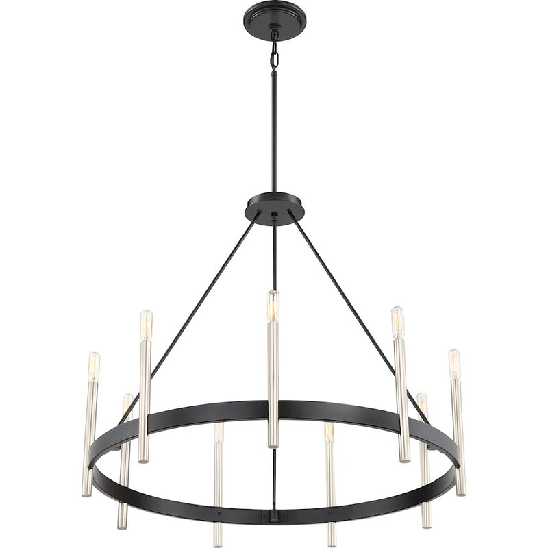 Quoizel Anthem 32in 9-Light Chandelier | Modern Mystic Black and Brushed Nickel Steel | Dining Room & Foyer | 32 x 32 x 29 in | Model ATH5009K