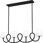 Quoizel Atkins 40in 4-Light Linear Chandelier | Modern Matte Black and Opal Etched Glass | Kitchen Island & Dining Room | Model ATK440MBK