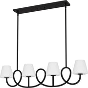 Quoizel Atkins 40in 4-Light Linear Chandelier | Modern Matte Black and Opal Etched Glass | Kitchen Island & Dining Room | Model ATK440MBK