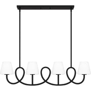Quoizel Atkins 40in 4-Light Linear Chandelier | Modern Matte Black and Opal Etched Glass | Kitchen Island & Dining Room | Model ATK440MBK