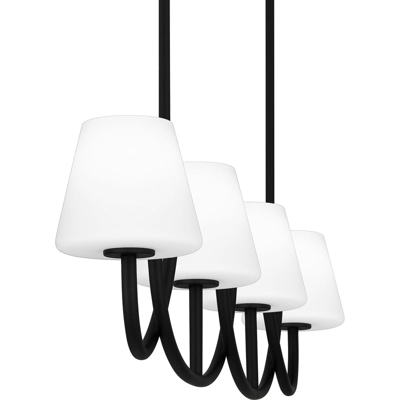 Quoizel Atkins 40in 4-Light Linear Chandelier | Modern Matte Black and Opal Etched Glass | Kitchen Island & Dining Room | Model ATK440MBK