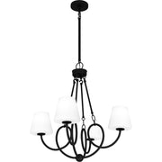 Quoizel Atkins 27in 4-Light Chandelier | Modern Matte Black and Opal Etched Glass | Dining Room & Kitchen Island | Model ATK5027MBK