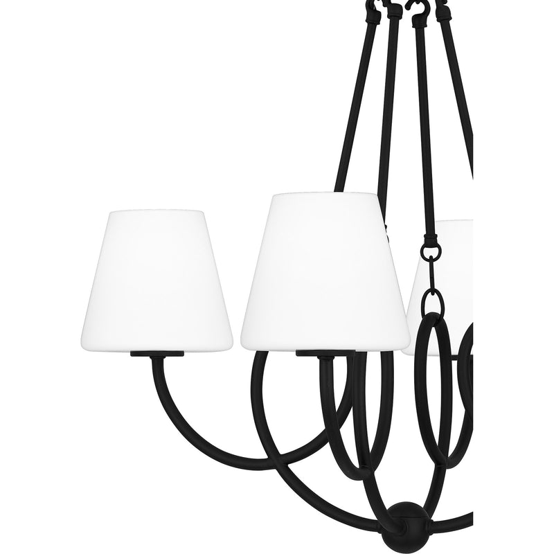 Quoizel Atkins 27in 4-Light Chandelier | Modern Matte Black and Opal Etched Glass | Dining Room & Kitchen Island | Model ATK5027MBK