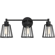 Quoizel Atticus 23in 3-Light Vanity Light | Industrial Earth Black Steel Cage Shades | Bathroom & Powder Room | 23.5 x 6.5 x 8.75 in | Model ATT8603EK