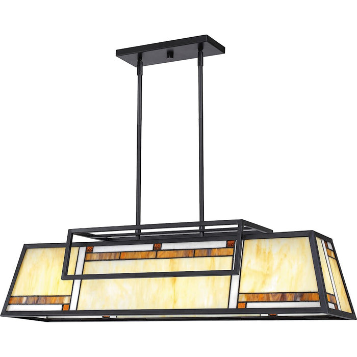Quoizel Atwater Linear 4 Light Chandelier, Black/Tiffany