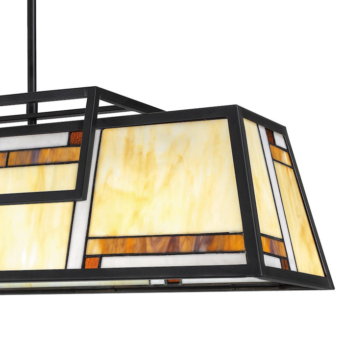 Quoizel Atwater Linear 4 Light Chandelier, Black/Tiffany