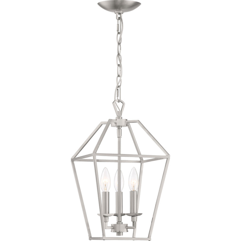 Quoizel Aviary 10in 3-Light Pendant | Farmhouse Brushed Nickel Steel | Kitchen Island & Dining Room | 9.5 x 9.5 x 17 in | Model AVY5203BN