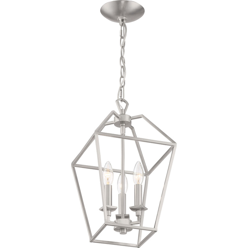 Quoizel Aviary 10in 3-Light Pendant | Farmhouse Brushed Nickel Steel | Kitchen Island & Dining Room | 9.5 x 9.5 x 17 in | Model AVY5203BN