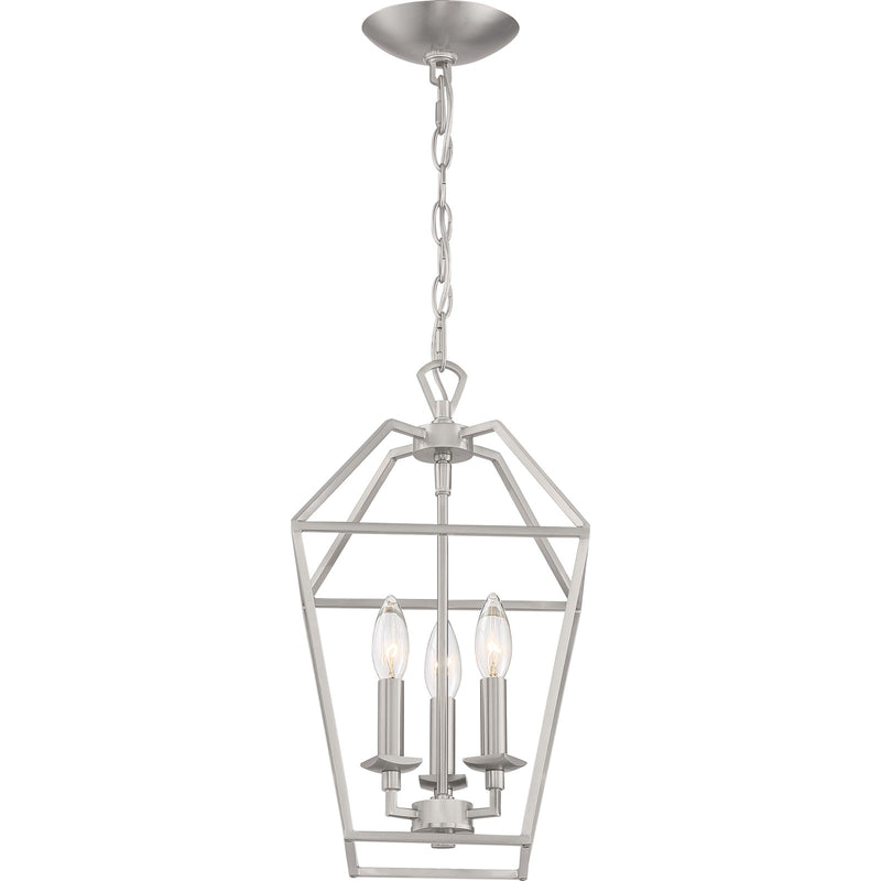Quoizel Aviary 10in 3-Light Pendant | Farmhouse Brushed Nickel Steel | Kitchen Island & Dining Room | 9.5 x 9.5 x 17 in | Model AVY5203BN