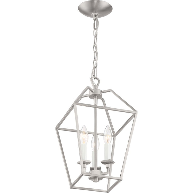 Quoizel Aviary 10in 3-Light Pendant | Farmhouse Brushed Nickel Steel | Kitchen Island & Dining Room | 9.5 x 9.5 x 17 in | Model AVY5203BN