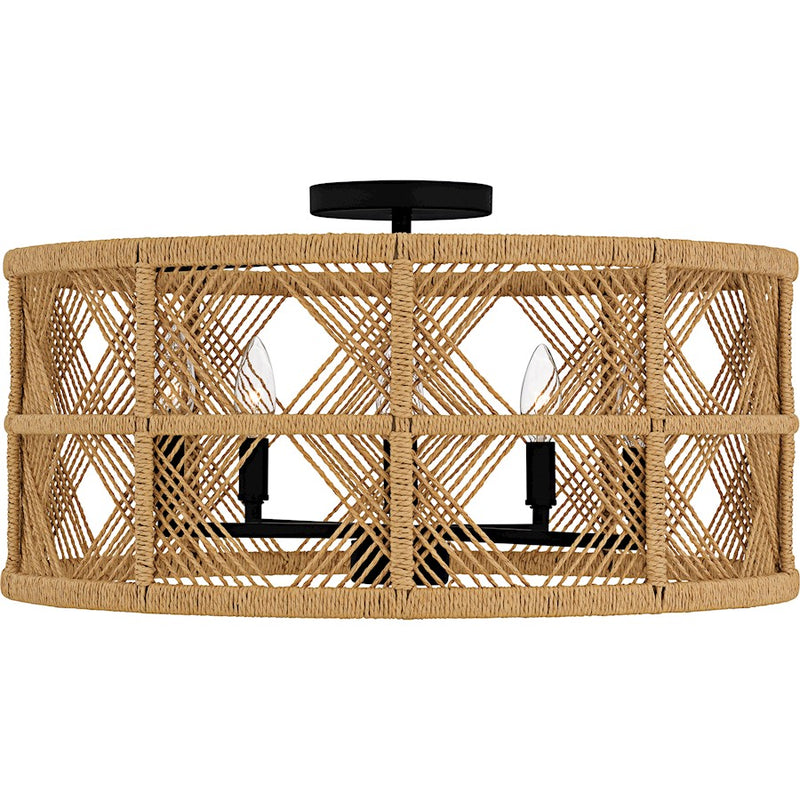 Quoizel Axford 5Light Semi-Flush Mount, Matte Black/Natural Rope