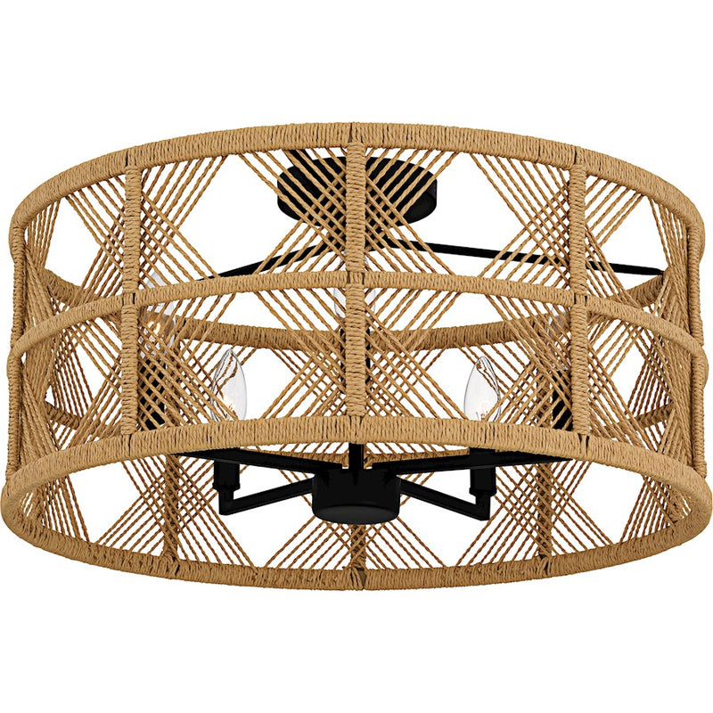 Quoizel Axford 5Light Semi-Flush Mount, Matte Black/Natural Rope