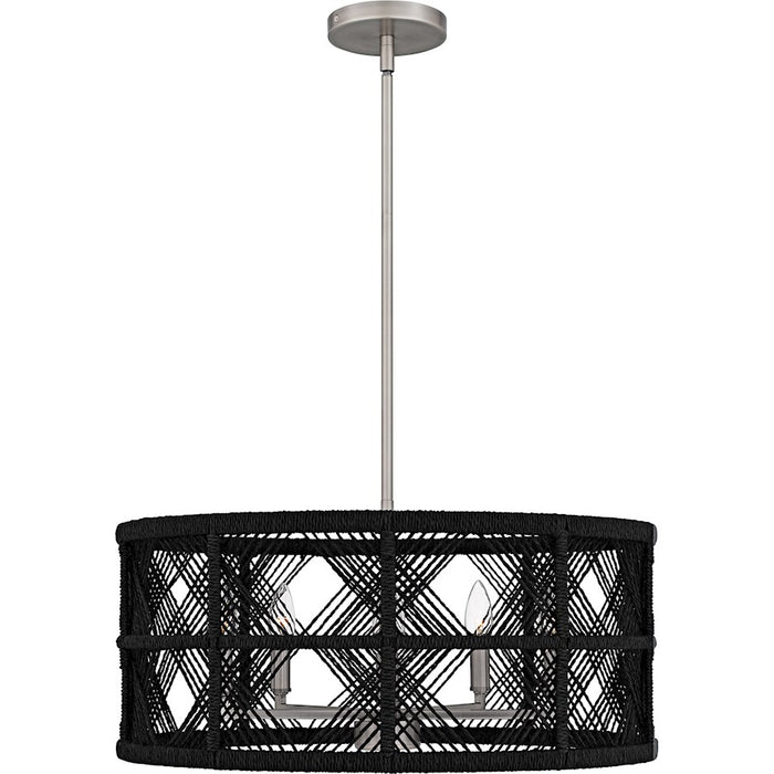 Quoizel Axford 5Light Pendant, Antique Nickel/Black Rope