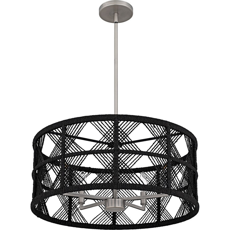 Quoizel Axford 5Light Pendant, Antique Nickel/Black Rope